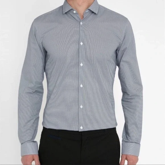 Hugo Boss Men’s Black Label Blue White Striped Shirt Sz 43/17 - Picture 1 of 13